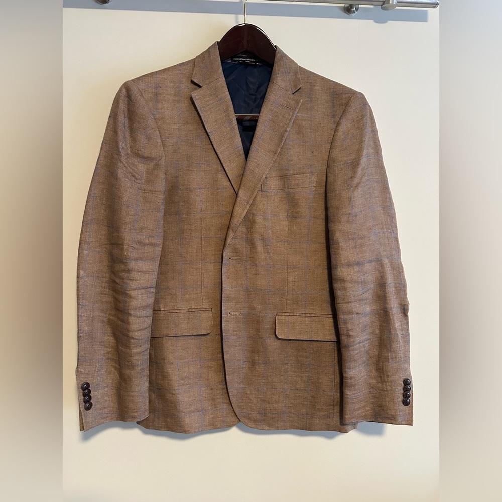 Tommy Hilfiger Men’s Blazer – Tan with Blue Windowpane Check